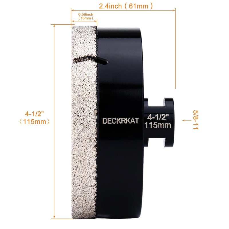 DECKRKAT 4-1/2" Diamond Hole Saw, 115mm Tile Hole Saw Drill Bit Diamond Tipped for Granite Marble Ceramic Glass Porcelain Quartz Tiles Stones Countertop, Core Drill Bits with 5/8-11 Thread for Angle Grinders - Image 2